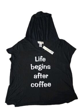 Urban Rebel Hoodie Life Begins After Coffee Black Sleeveles Tee